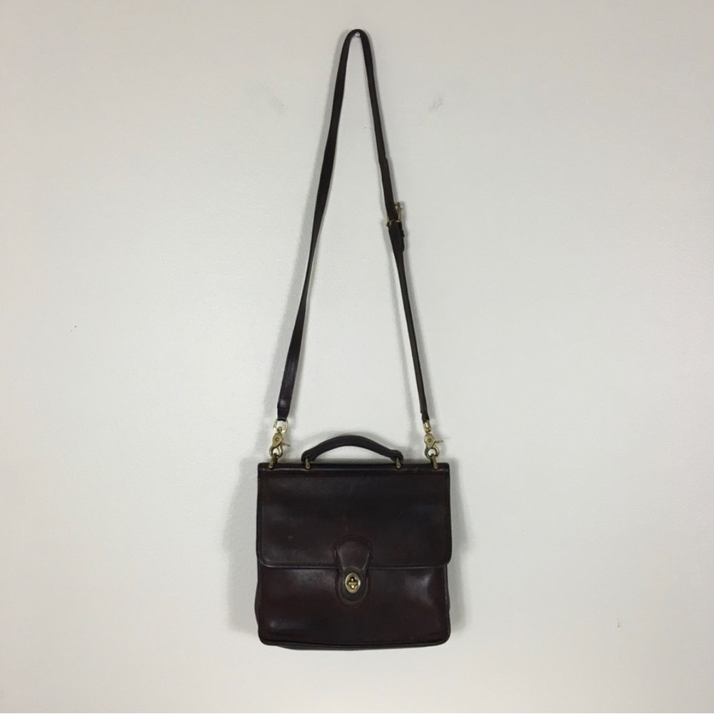 Coach Vintage Brown Leather Square Crossbody Purse